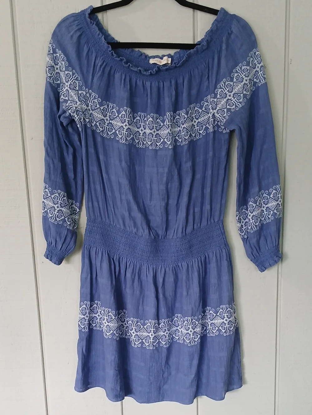Tory Burch Loretta Tunic Blue Off-the-Shoulder Embroidered Dress Size Medium